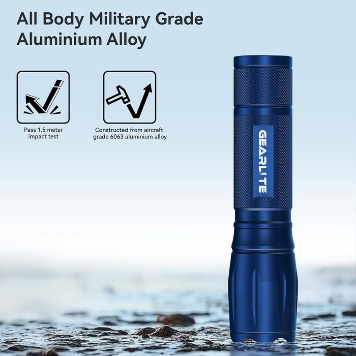 LED ліхтарик Gearlite 2 шт., 2000 люмен, 5 режимів, IP65, водонепроникний, для кемпінгу, туризму, дітей, невідкладних ситуацій (блакитний)