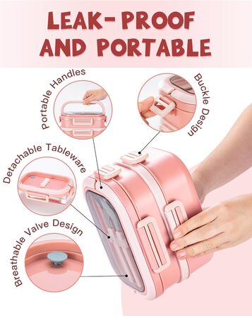 Ланчбокс Lille Home з 2 ярусами, 4 відділення, 1650 мл, з посудом, BPA-free, не протікає (Зелений) (Рожевий)