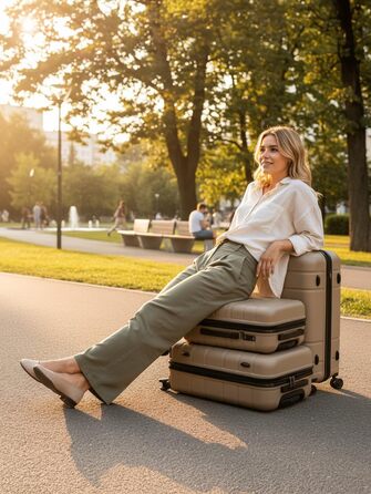 Набір валіз REDOLZ 3 шт. | Розширювані, з TSA-замком, з поліпропілену | Розміри: 6 см, 4 колеса | Beige (Essentials 11)