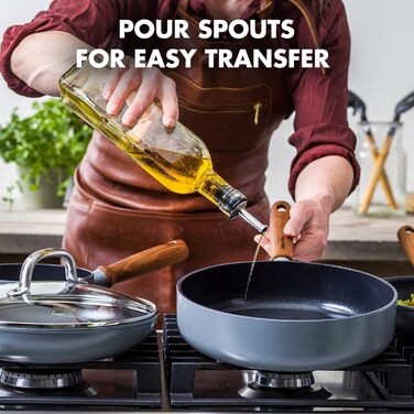 GreenPan Mayflower Pro Harteloxierte Healthy Ceramic Non-Stick, 9-Piece Cookware Set, with Frying Pan, Saucepan, Sauté Pan & Utensils, Vintage Wood Handle, PFAS-Free, Induction-Compatible, Charcoal Gray Cookware Set 9-Piece