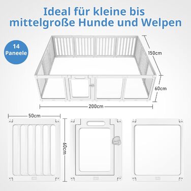 Акриловий вольєр для цуценят Indoor 60 см, прозорий вольєр для цуценят, вольєр для домашніх тварин з пластику для маленьких собак, легко збирається та чиститься, 14 панелей (200L x 150B x 60H см)