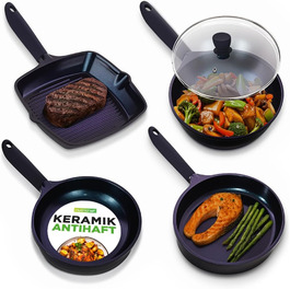 Набір посуду NutriChef 5 предметів: сковорода для гриля, вок, сковорода 28 см, рибна сковорода овальна, кришка з термостійкого скла, антипригарне покриття, індукційне дно, довговічний дизайн, без BPA, для здорового приготування їжі