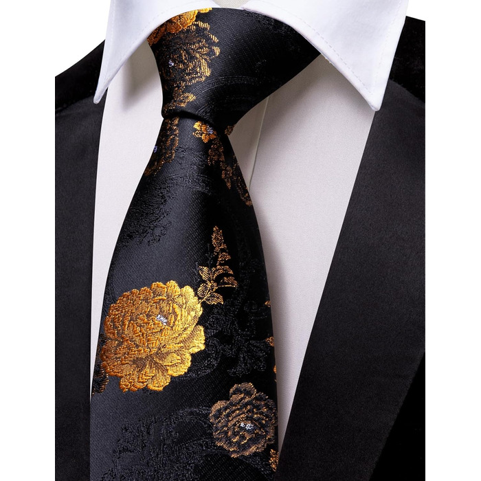 Краватки Barry.Wang для хлопчиків, 119.9 см, самов'язування, краватка-хустинка, шкільна форма, випускний, виступ, вік 6-15 років (чорні з золотими квітами)