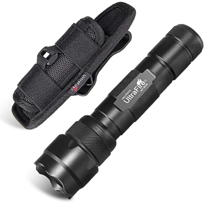 Ліхтарик UltraFire WF-502B LED 1000 люмен з кобурою, тактичний ручний міні-ліхтар з тримачем, 360° обертовий кліпса на ремінь
