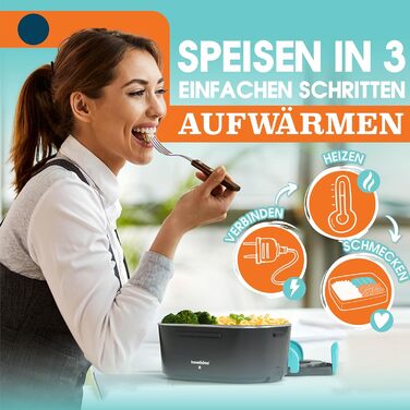 TRAVELISIMO Electric Lunch Box 80W Thermo Lunch Box for Hot Food, 1.5L Heat Box 3-in-1 Food Warmer, Food Warming Box for 12V/24V/220V, for Work, Car, Truck Lunchbox Electric, Heat Box