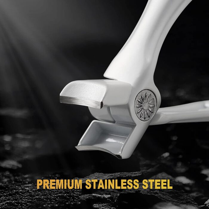 Кусачки для нігтів з лотком для обрізків, для товстих нігтів, 8.6 см, широка щелепа, нержавіюча сталь, з пилкою для нігтів (чорні/білі)