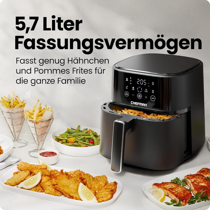 Фритюрниця Chefman 5.7L з Hi-Fry технологією, чорна: швидка, компактна, з антипригарним покриттям та сенсорним керуванням