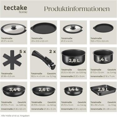 Набір посуду Tectake 17 предметів з антипригарним покриттям для індукційних плит: каструлі, сковороди та кришки