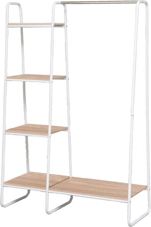 Iris Ohyama Clothes Rack with Wooden Shelves, 4 Levels, White, Modern Design, Robust Frame, Non-Slip, For Bedroom, Studio, Closet, Clothes & Shoes, Laundry Rack, Easy Assembly
