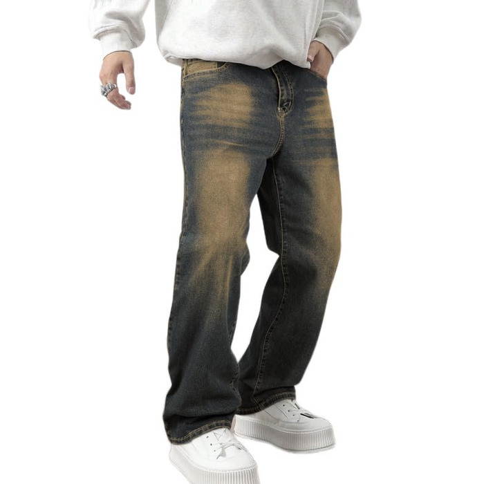 Чоловічі джинси Baggy JMIERR Y2K Wide Leg Denim Streetwear Raw Loose Fit Hip Hop XL (Брудний синій)