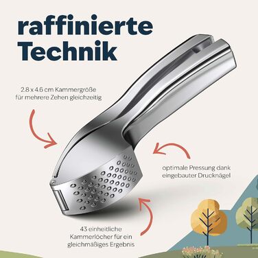 Преміум-прес для часнику Kjøk - з цинкової сплави, хром, професійний, для посудомийної машини, стильний, подарунок на День Матері, срібний