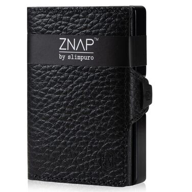 ZNAP® Slim Wallet - чоловічий картхолдер з RFID захистом, шкіряний гаманець для карт та готівки, колір: димчастий чорний, 12 карт