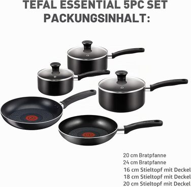 Набір посуду Tefal Essential A157S545, 5 предметів, антипригарне покриття