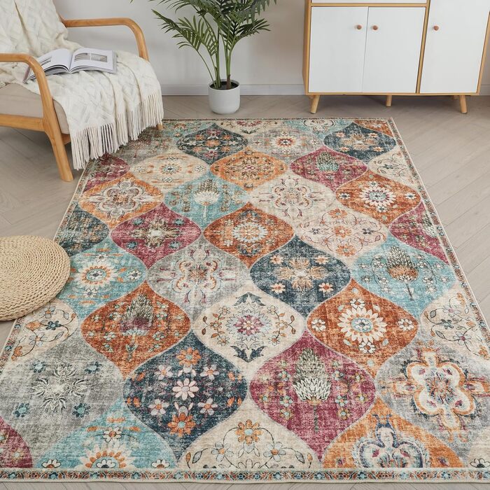 Килим Xfrog Boho з квітами, антиковзкий, праний, м'який, низький ворс, 80x150 см, для вітальні, спальні, дитячої
