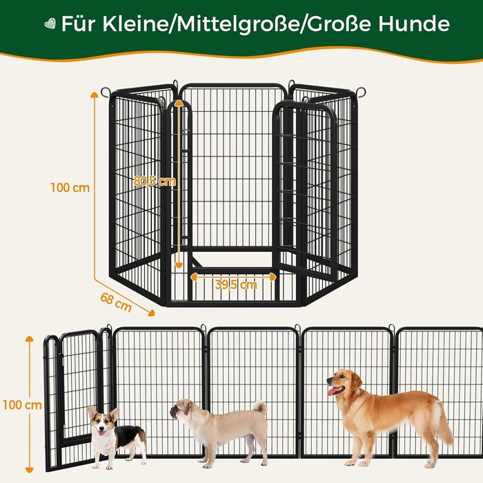 Yaheetech 100cm Foldable Dog Playpen - 6 Panel, Freestanding Kennel for Dogs - Indoor & Outdoor Use, Tool-Free Assembly