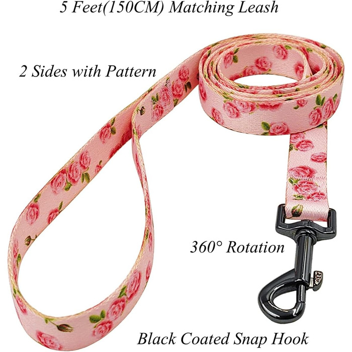 Нашийник та поводок для собак Комбі-ет, леопардовий принт, поліестер, 150 см, повід з панде, для маленьких собак (колір коричневий леопард), набір (рожевий, з розами)