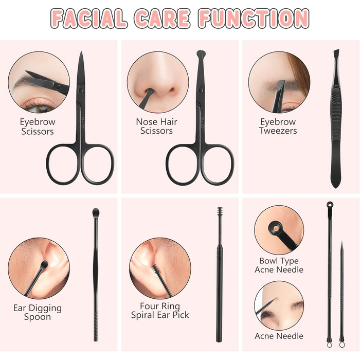 Набір для манікюру 19 предметів: професійний ніж для обрізання нігтів з нержавіючої сталі, чорний шкіряний футляр, портативний набір для догляду за нігтями для подорожей або дому, подарунок