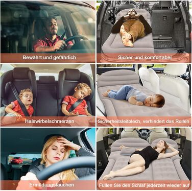 Надувна автомобільна матрац SUV з помпою MPV для кемпінгу, подорожей, відпочинку на природі. Товста спинка, 2 подушки, сірий колір