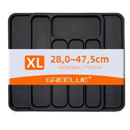 Органайзер для столових приборів в шухляду (28-47.5 см, XXL, чорний) - Розсувний лоток для ложок, виделок, ножів