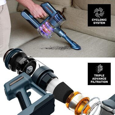 Електричний акумуляторний підмітач Taurus HVCA72592B, блакитно-сірий, з хромованою та мідною фурнітурою