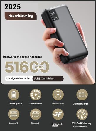 Портативний акумулятор великої ємності 50000mAh з PD22.5W, три виходи, два входи, LED-індикатор, сумісний з iPhone/Android, DCD-516