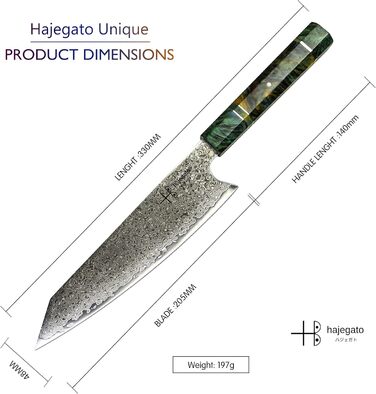 Японський ніж Hajegato з дамаської сталі (8 дюймів) - професійний кухонний ніж Kiritsuke, VG10, 67 шарів, висока якість