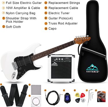 Електрогітара Eastrock E Gitarre Set 39 дюймів з аксесуарами (біла)