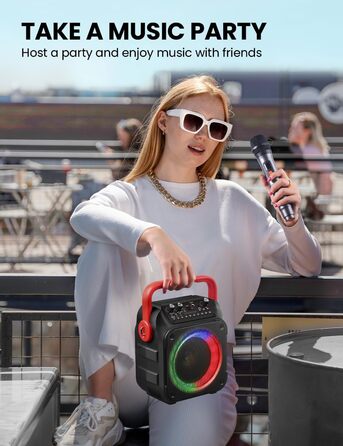 Wowstar Караоке Машина з 2 Бездротові Мікрофони, Портативна Bluetooth Колонка з Світловим Ефектом, Підтримка TF/USB, FM, Запис, AUX, TWS для Вечірок, Дня Народження (Червона)