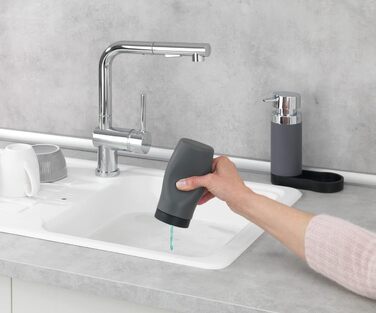 WENKO Easy Squeez-e Dish Station Grey, Soap Dispenser and Dish Soap Dispenser, 0.25 l