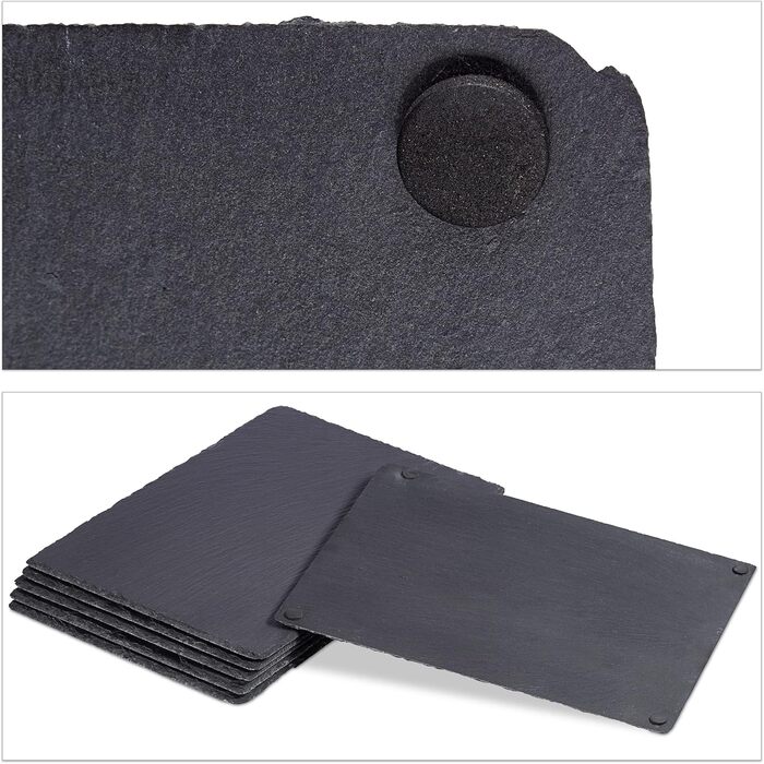 Relaxdays Slate Plates Set of 6, Large Serving Plates made of Slate, for Serving & Labeling, 30x40 cm, Anthracite