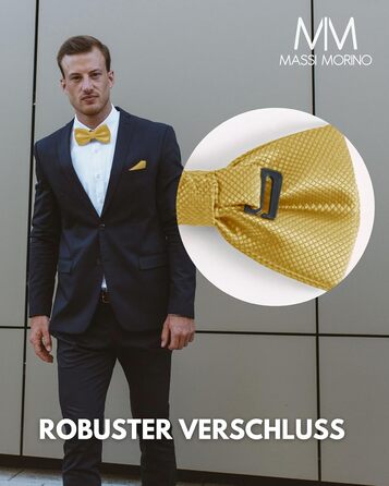 Массі Моріно: Комплект краватка-метелик та нагрудна хустинка для чоловіків - краватка-метелик на весілля, регульована, кольору шампань