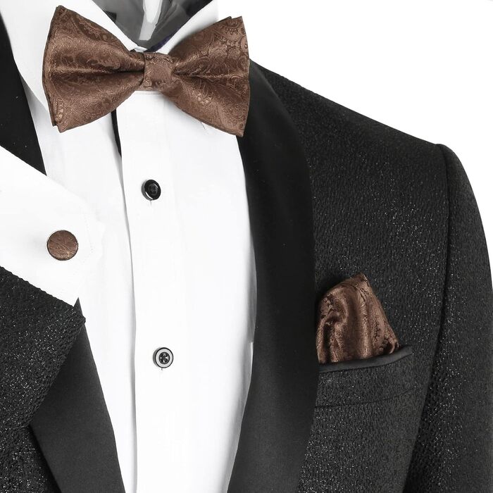 Набір краватки з градієнтом пейслі Alizeal, краватка-метелик, кишеньковий хустинка, запонки (колір: коричневий, універсальний розмір)