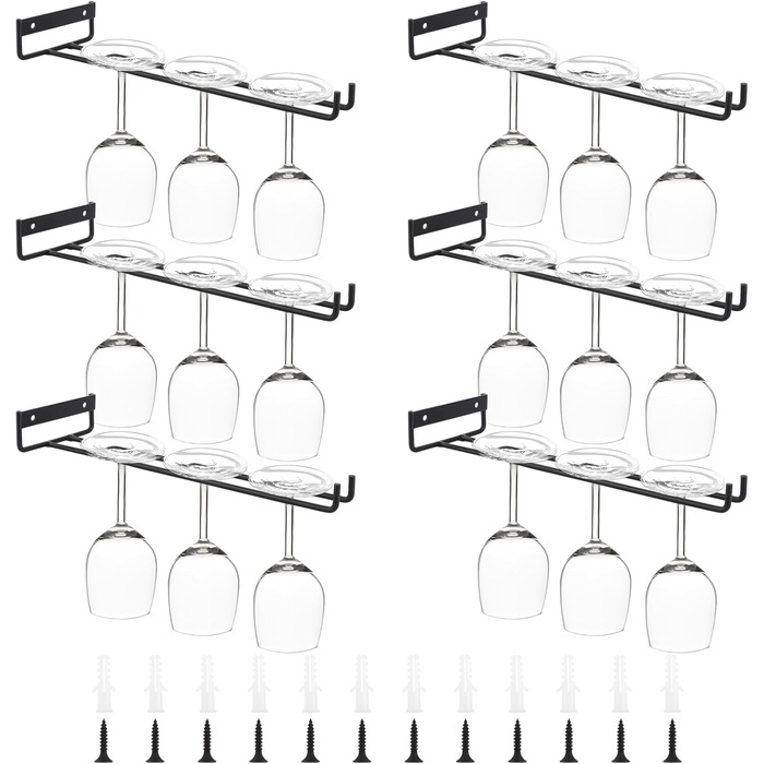 Тримачі для келихів WOPPLXY (6 шт.) - чорні, металеві, 30 см, для ресторану, бару, кухні