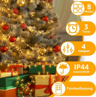 Ланцюжок прикрас Ollny 20м, 200 LED, з пультом та таймером, 8 режимів, IP44, теплий білий