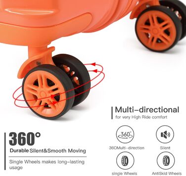 Валіза KONO середнього розміру на 4 колесах, 62x43x26 см, з TSA замком, ABS, помаранчевий