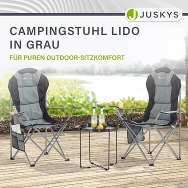 Крісло для кемпінгу Juskys Lido, складне, з підстаканником та бічною кишенею - зручне туристичне крісло з підлокітниками та спинкою, 4 кольори (сірий)