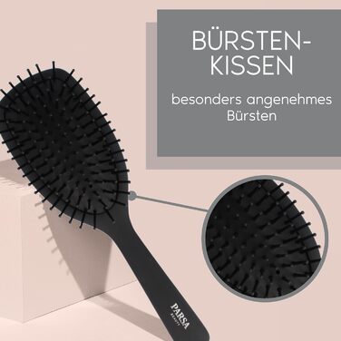 Професійна щітка для волосся PARSA Beauty з активними компонентами – для випрямлення та догляду за волоссям (для кучерявого та довгого волосся, вузька/довга, карбон + турмалін)