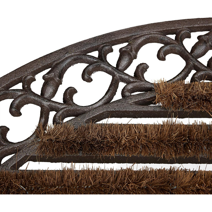 Relaxdays Foot Scraper Cast Iron with Brushes, H x W x D approx. 4 x 72 x 46 cm, Art Nouveau style foot scraper, shoe scraper suitable for country house style, made of robust metal with anti-slip feet, bronze (round)