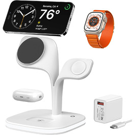 Зарядний станція 5-в-1 для iPhone з MagSafe, сумісна з iPhone 16/15/14/13/12, Apple Watch та AirPods, складана, білий колір