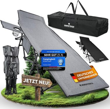 NORDICTRAILS Кемпінгове ліжко NORDICTRAILS - розкладне, XXL, комфортне | Для відпочинку на природі, як гостьове ліжко, для риболовлі | З надзвичайно м'яким матрацом (без наматрацника, сірого кольору)