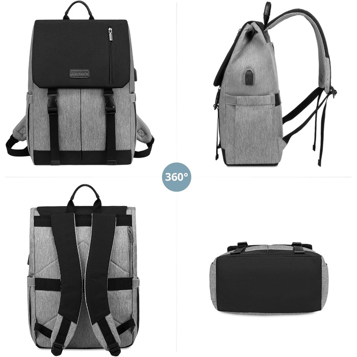 LOVEVOOK Рюкзак для жінок Елегантний 15.6 дюймів для ноутбука Водостійкий Шкільний рюкзак для дівчаток, підліток, рюкзак для жінок, рюкзак на кожен день, для університету, школи, подорожей, бізнесу (15.6 дюймів, Сірий, Чорний)