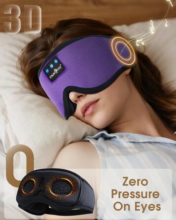 Маска для сну Musicozy з навушниками | Bluetooth 5.4, блокування світла, для подорожей, лавандовий колір. Подарунок для чоловіків та жінок