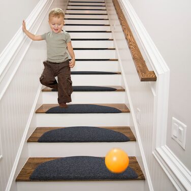 Килимки на сходи Qingbei Rina 22x65 см, 15 шт., темно-сірі, самоклеючі, антиковзні, для внутрішнього використання, захист від ковзання для дерев'яних сходинок