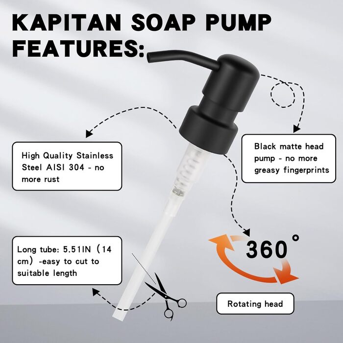 Дозатор для мила Suanti, 425 мл, з помпою з нержавіючої сталі, наповнюваний, квадратний, декоративний, для мила для рук, посудомийної рідини та лосьйону, стиль мармур (чорний)