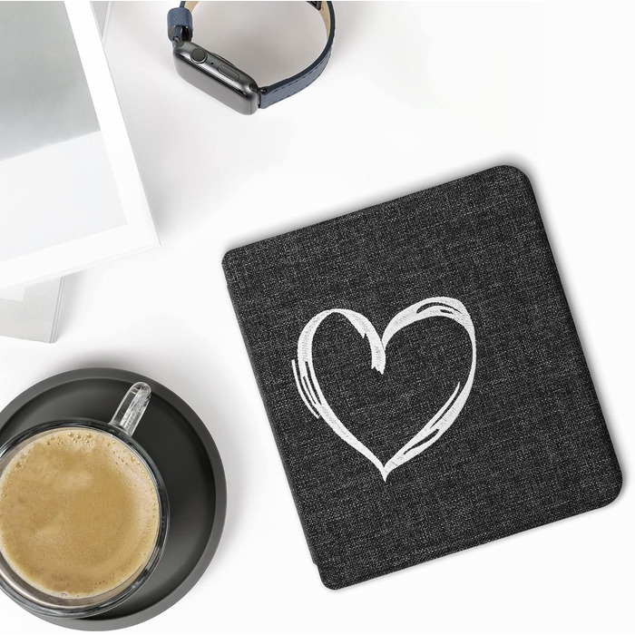 Чохол kwmobile для Tolino Vision 6: тканинний захисний чохол з малюнком серця, сірий (Herz Brush 22)