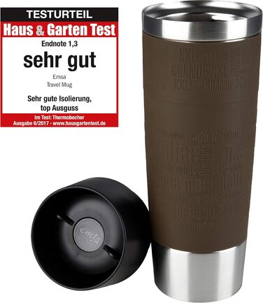 Emsa 515616 Standard-Design Grande Travel Mug, Thermobecher, Stainless Steel, Brown, 1 Piece (1-Pack)