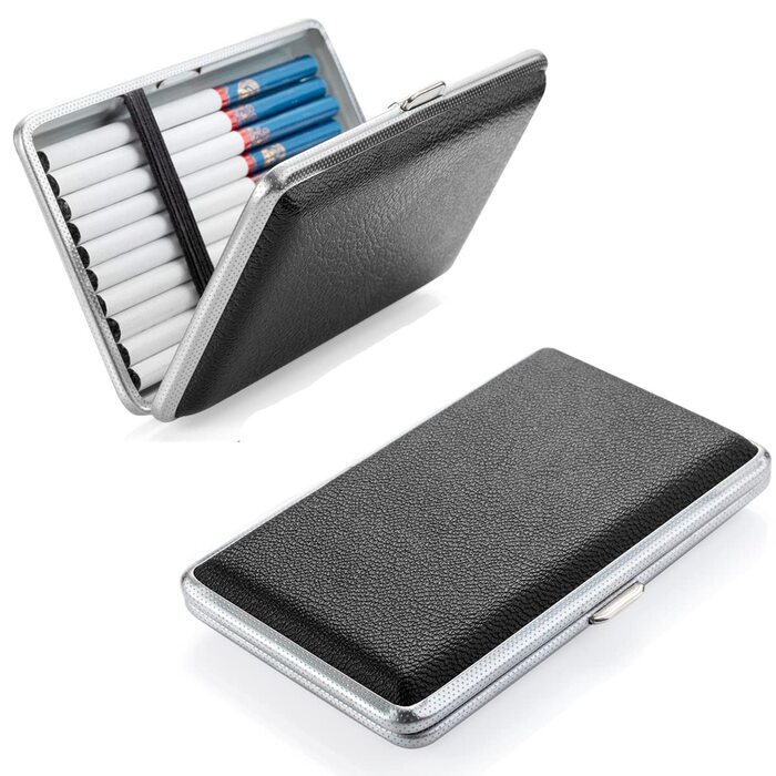 Чохол для сигарет жіночий шкіряний/металевий чорний на 20 slim або 14 normal сигарет