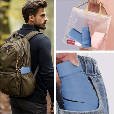 Компактний дощовий парасолька, міні-парасолька, парасолька від сонця UV, вітростійкий парасолька з капсульною ручкою, портативний парасолька для чоловіків та жінок (темно-синій)