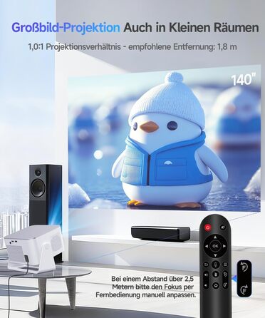 Проектор Alwtniet Mini Beamer 4K 8K з Android 14, WiFi 6, Bluetooth 5.4, Автофокус та Автокорекція, 180° поворот, для домашнього кінотеатру, HY350MAX