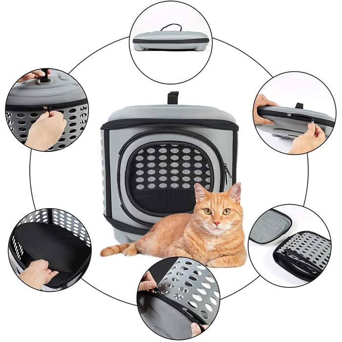 Складана переноска для кота, переноска для кота/маленьких собак, переноска з м'яким дном (сіра)